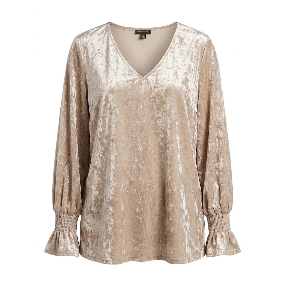 Vince Camuto Blouse Womens XL Gold Crushed Velvet Metallic Shimmer Holiday Party
